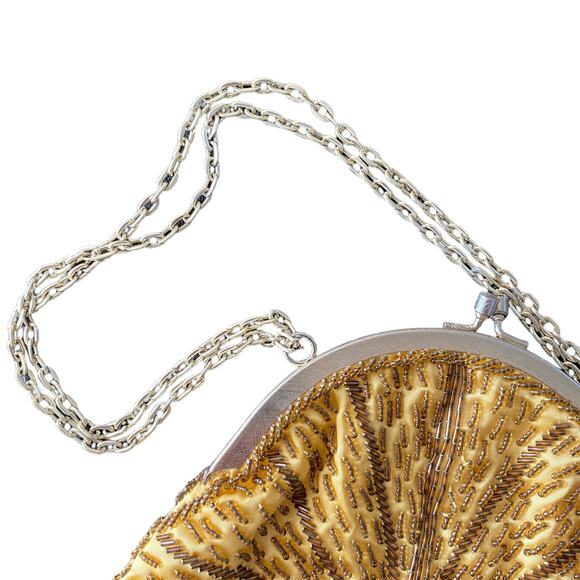 Mister Ernest Vintage Cream Gold Beaded Coin Purse Handbag Mini Bag - Picture 3 of 7